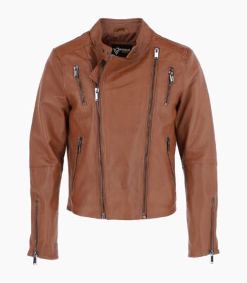 Men's Leather Biker Jacket Tan Logan