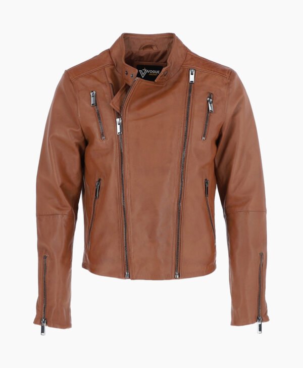 Leather Biker Jacket Tan Logan