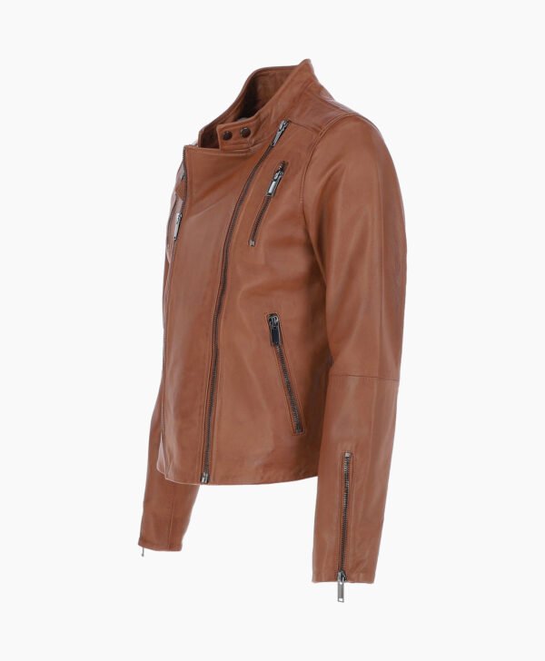Leather Biker Jacket Tan Logan