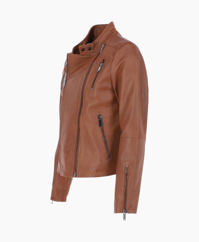 Men's Leather Biker Jacket Tan Logan