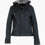 Women's Leather Hooded Jacket Black Sarasota