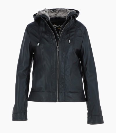 Women's Leather Hooded Jacket Black Sarasota