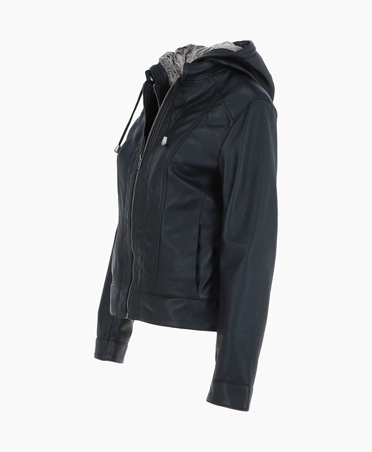 Women's Leather Hooded Jacket Black Sarasota