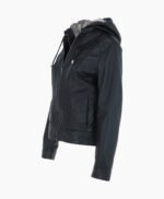 Women's Leather Hooded Jacket Black Sarasota