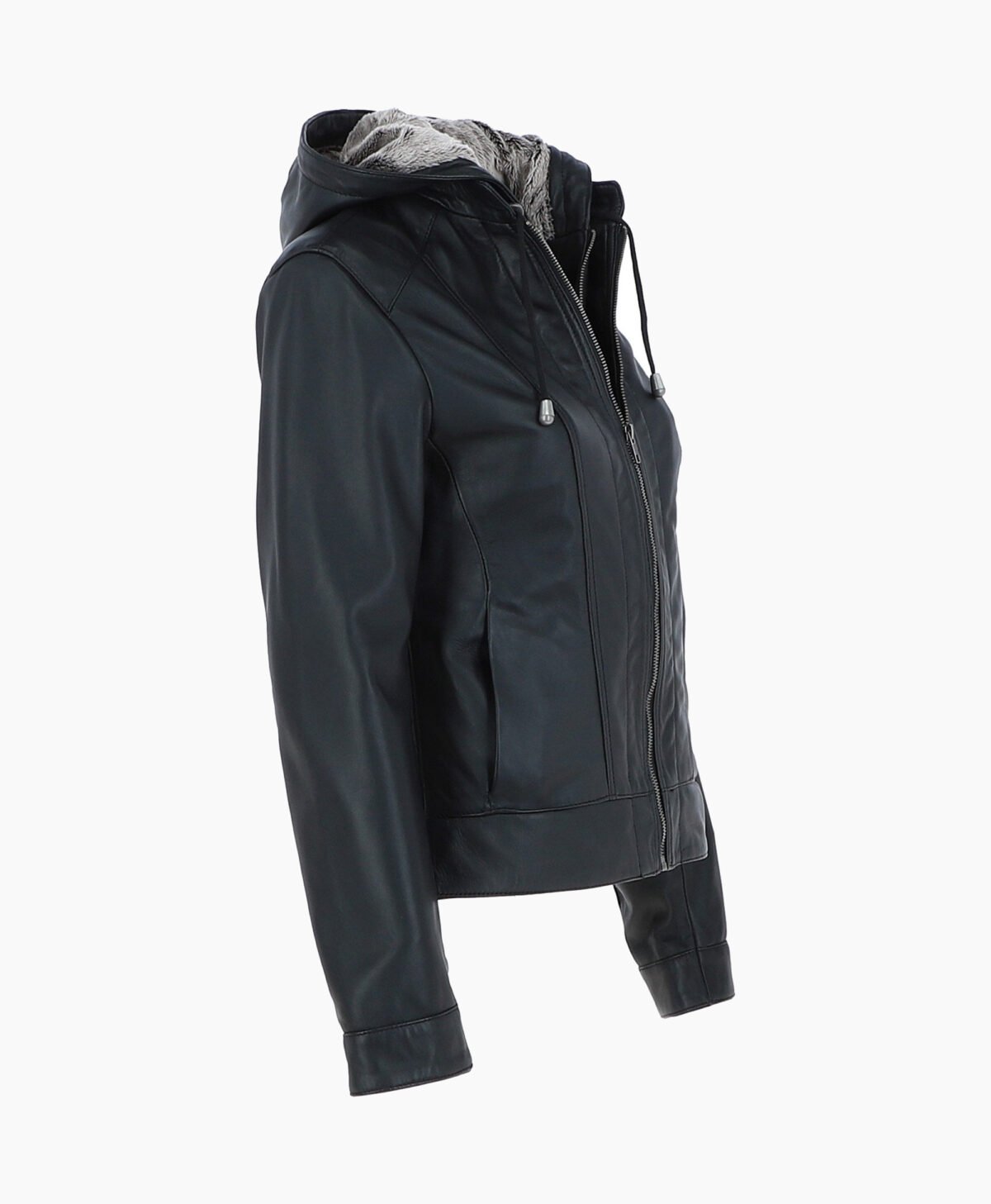 Women's Leather Hooded Jacket Black Sarasota