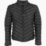 Men's Leather Puffer Jacket Black Prescott