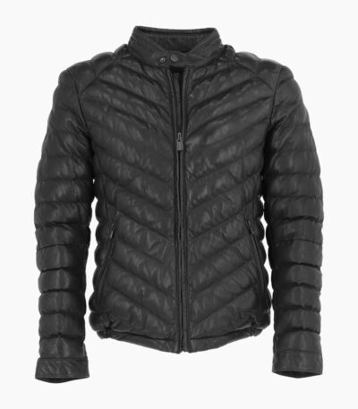 Men's Leather Puffer Jacket Black Prescott