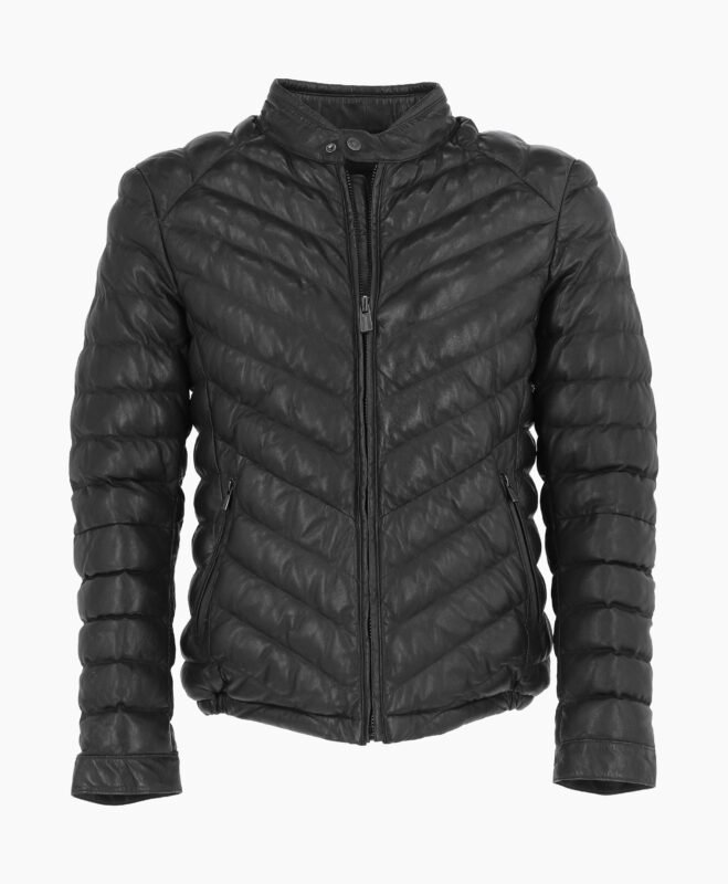 Men's Leather Puffer Jacket Black Prescott