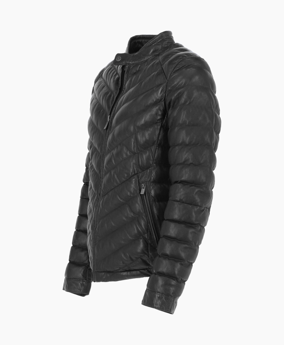 Men's Leather Puffer Jacket Black Prescott