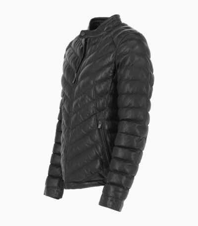 Men's Leather Puffer Jacket Black Prescott