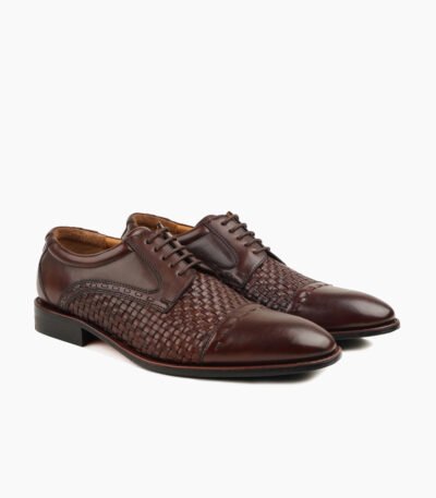 Ashbourne Derby Brown Woven Leather Shoes