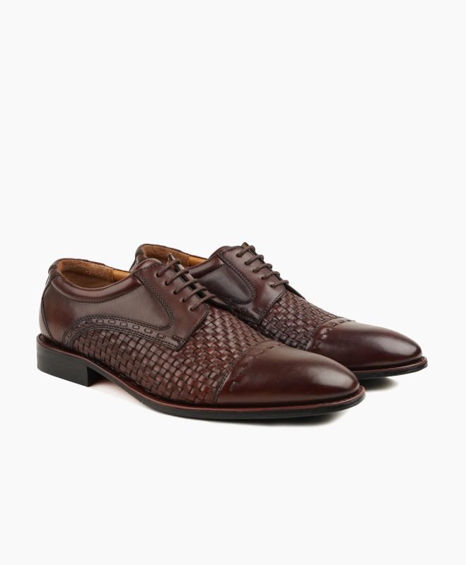 Ashbourne Derby Brown Woven Leather Shoes