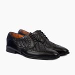 Buxton Derby Black Woven Leather Shoes