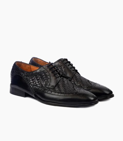 Buxton Derby Black Woven Leather Shoes