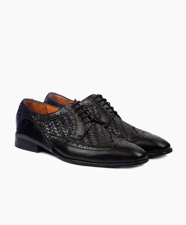 Buxton Derby Black Woven Leather Shoes