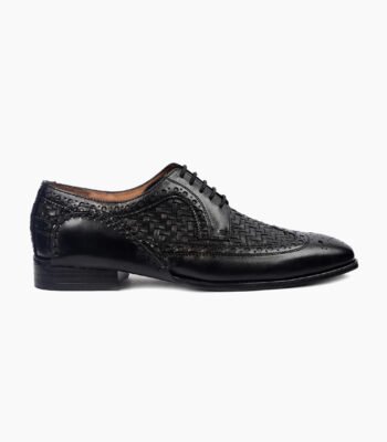 Buxton Derby Black Woven Leather Shoes