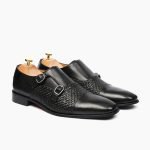 Dawlish Double Monkstrap Black Leather Shoes
