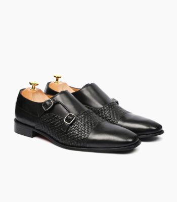 Dawlish Double Monkstrap Black Leather Shoes