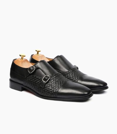 Dawlish Double Monkstrap Black Leather Shoes