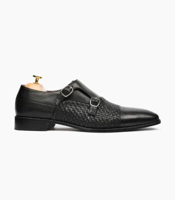 Dawlish Double Monkstrap Black Leather Shoes