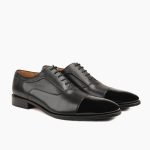 Looe Oxford Black With Patent Toe Cap Leather Shoes