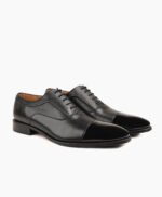 Looe Oxford Black With Patent Toe Cap Leather Shoes