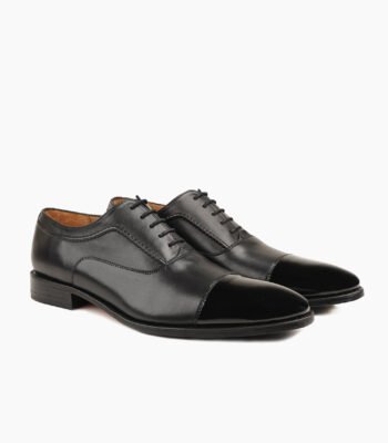 Looe Oxford Black With Patent Toe Cap Leather Shoes