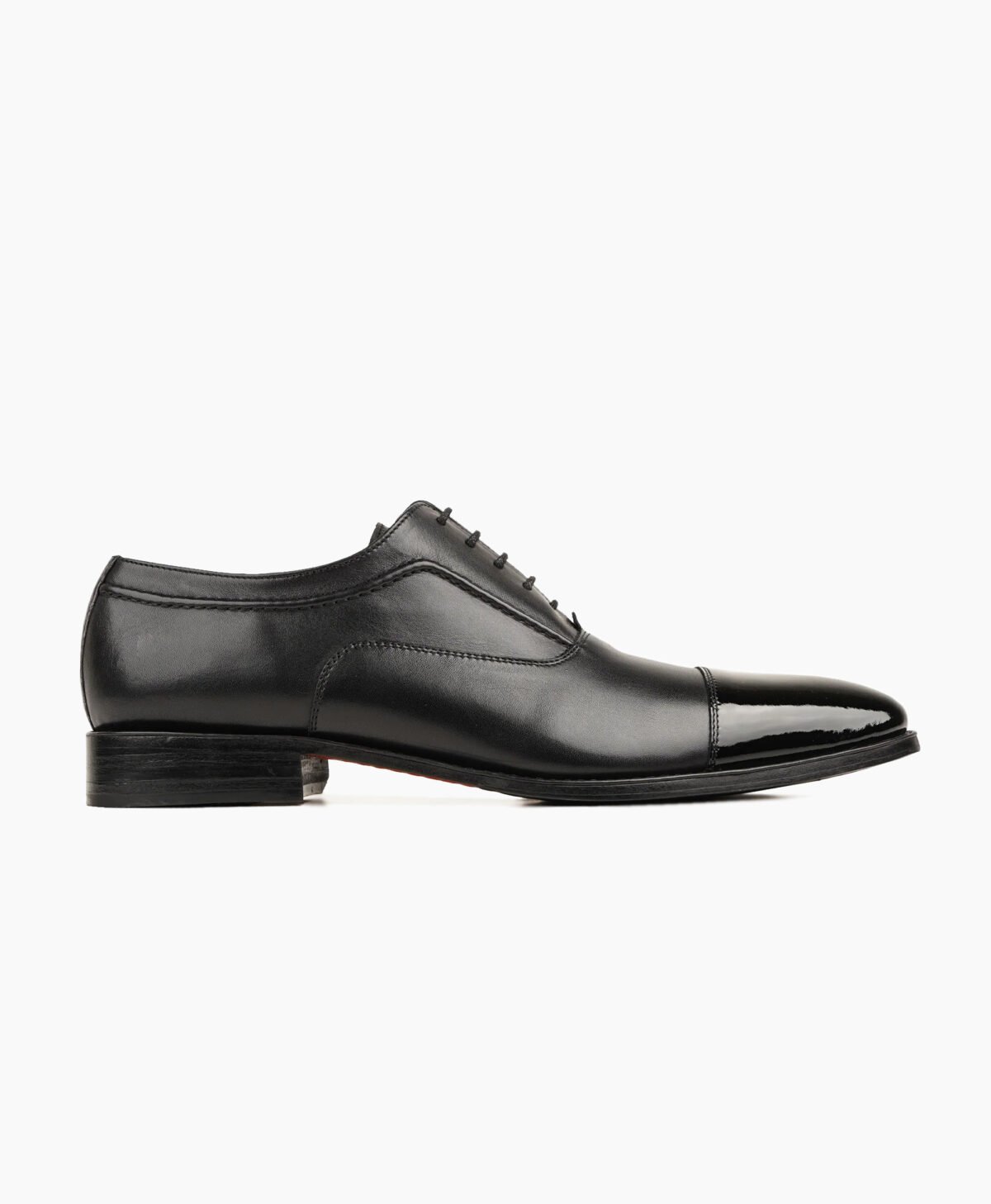 Looe Oxford Black With Patent Toe Cap Leather Shoes
