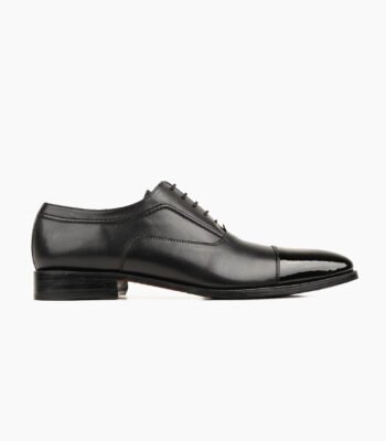 Looe Oxford Black With Patent Toe Cap Leather Shoes