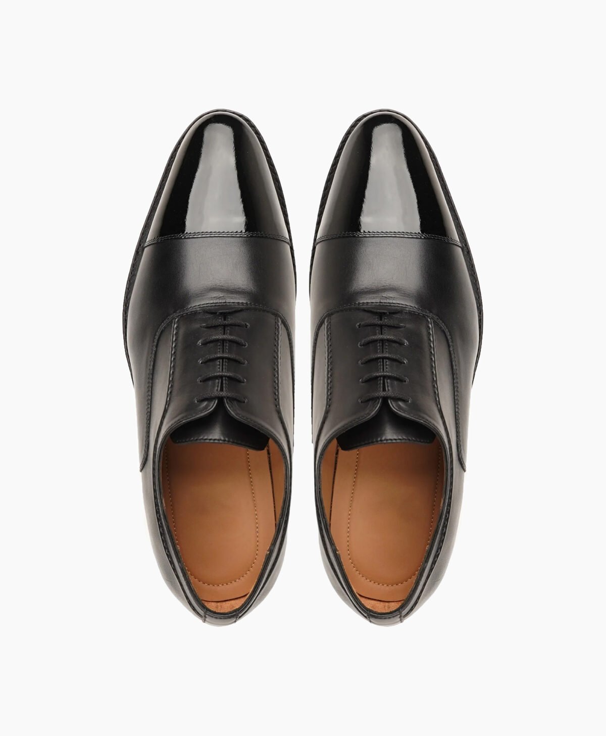 Looe Oxford Black With Patent Toe Cap Leather Shoes
