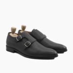Berkeley Double Monkstrap Black Pebble Grain Leather Shoes