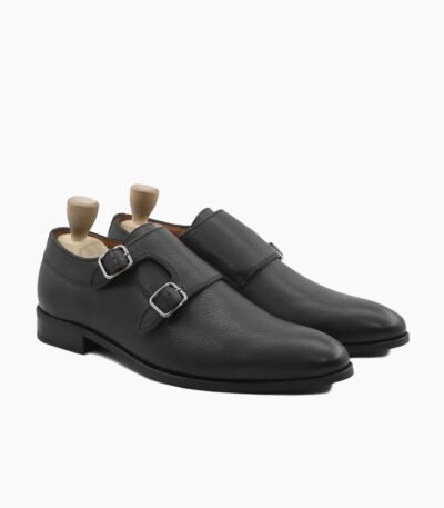 Berkeley Double Monkstrap Black Pebble Grain Leather Shoes