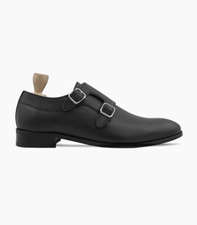 Berkeley Double Monkstrap Black Pebble Grain Leather Shoes