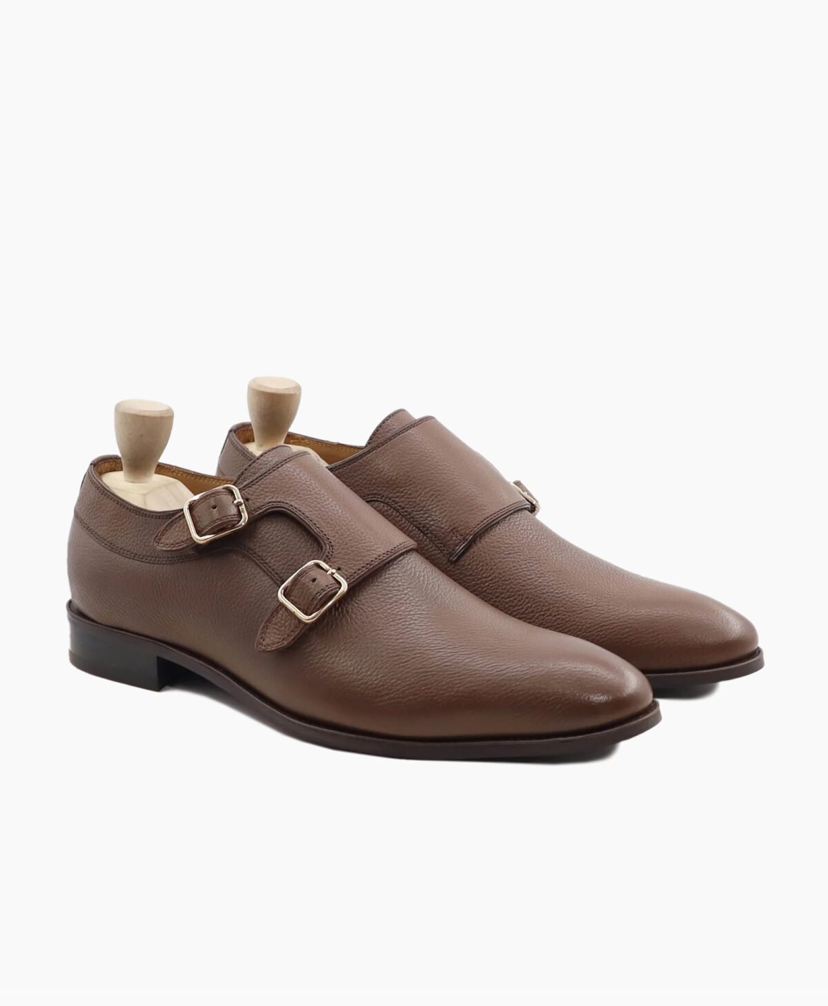 Berkeley Double Monkstrap Brown Pebble Grain Leather Shoes Image200