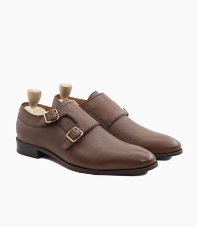 Berkeley Double Monkstrap Brown Pebble Grain Leather Shoes