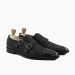 Dawlish Double Monkstrap Black Hand Woven Calf Leather Shoes