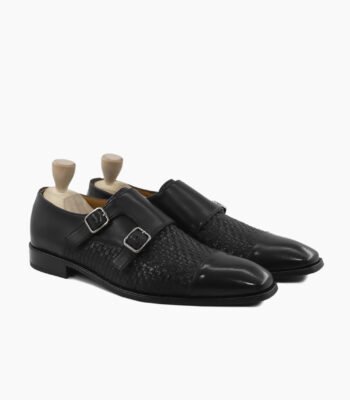 Dawlish Double Monkstrap Black Hand Woven Calf Leather Shoes