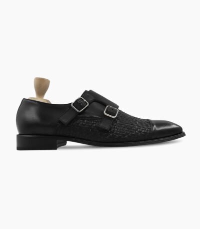 Dawlish Double Monkstrap Black Hand Woven Calf Leather Shoes