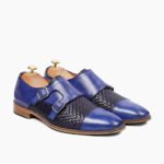 Dawlish Double Monkstrap Blue Hand Woven Calf Leather Shoes