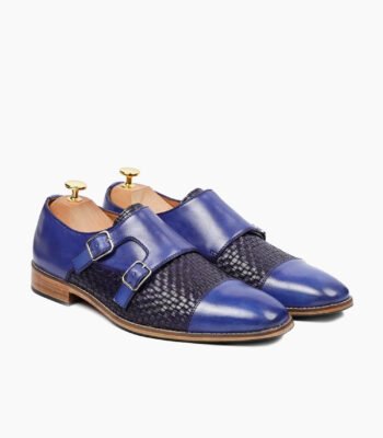 Dawlish Double Monkstrap Blue Hand Woven Calf Leather Shoes