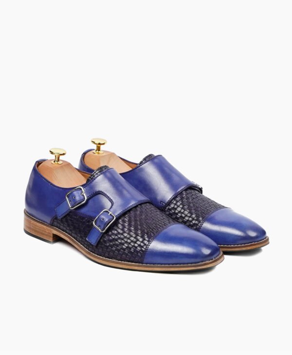 Dawlish Double Monkstrap Blue Hand Woven Calf Leather Shoes
