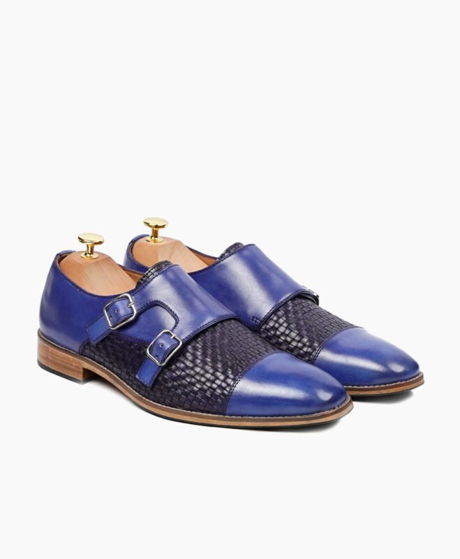 Dawlish Double Monkstrap Blue Hand Woven Calf Leather Shoes