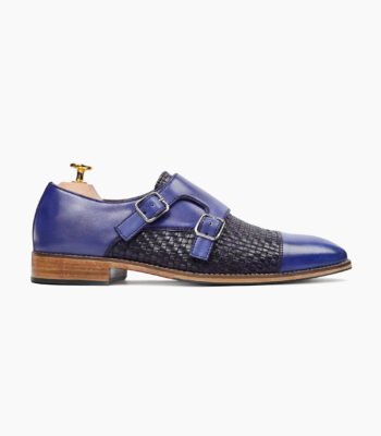 Dawlish Double Monkstrap Blue Hand Woven Calf Leather Shoes