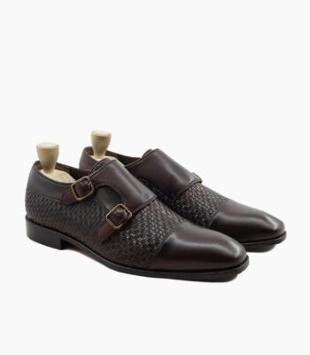 Dawlish Double Monkstrap Dark Brown Hand Woven Calf Leather Shoes