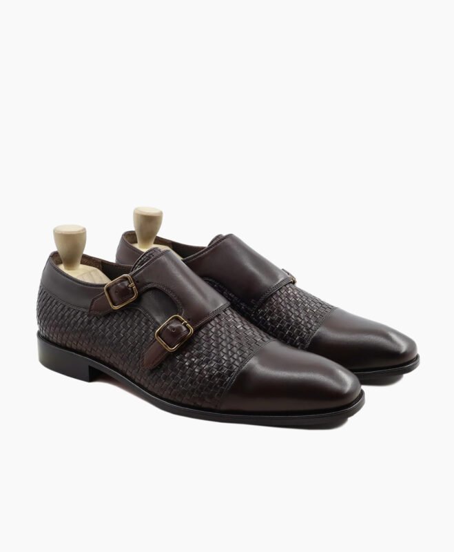 Dawlish Double Monkstrap Dark Brown Hand Woven Calf Leather Shoes