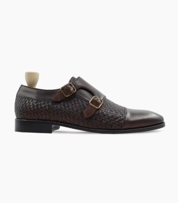 Dawlish Double Monkstrap Dark Brown Hand Woven Calf Leather Shoes