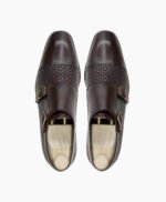 Dawlish Double Monkstrap Dark Brown Hand Woven Calf Leather Shoes