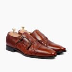 Dawlish Double Monkstrap Reddish Brown Hand Woven Calf Leather Shoes