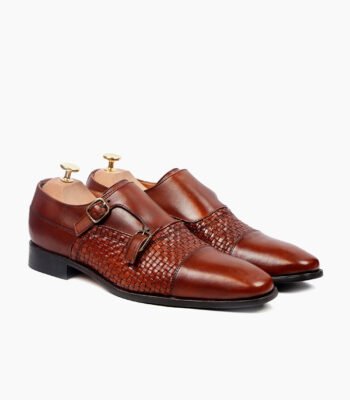 Dawlish Double Monkstrap Reddish Brown Hand Woven Calf Leather Shoes