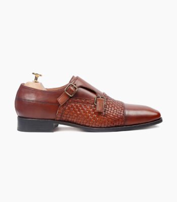 Dawlish Double Monkstrap Reddish Brown Hand Woven Calf Leather Shoes